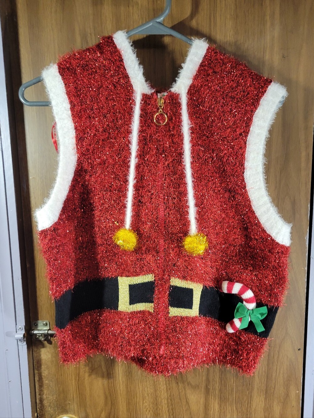 Festive metallic Red hooded Santa Belt Vest